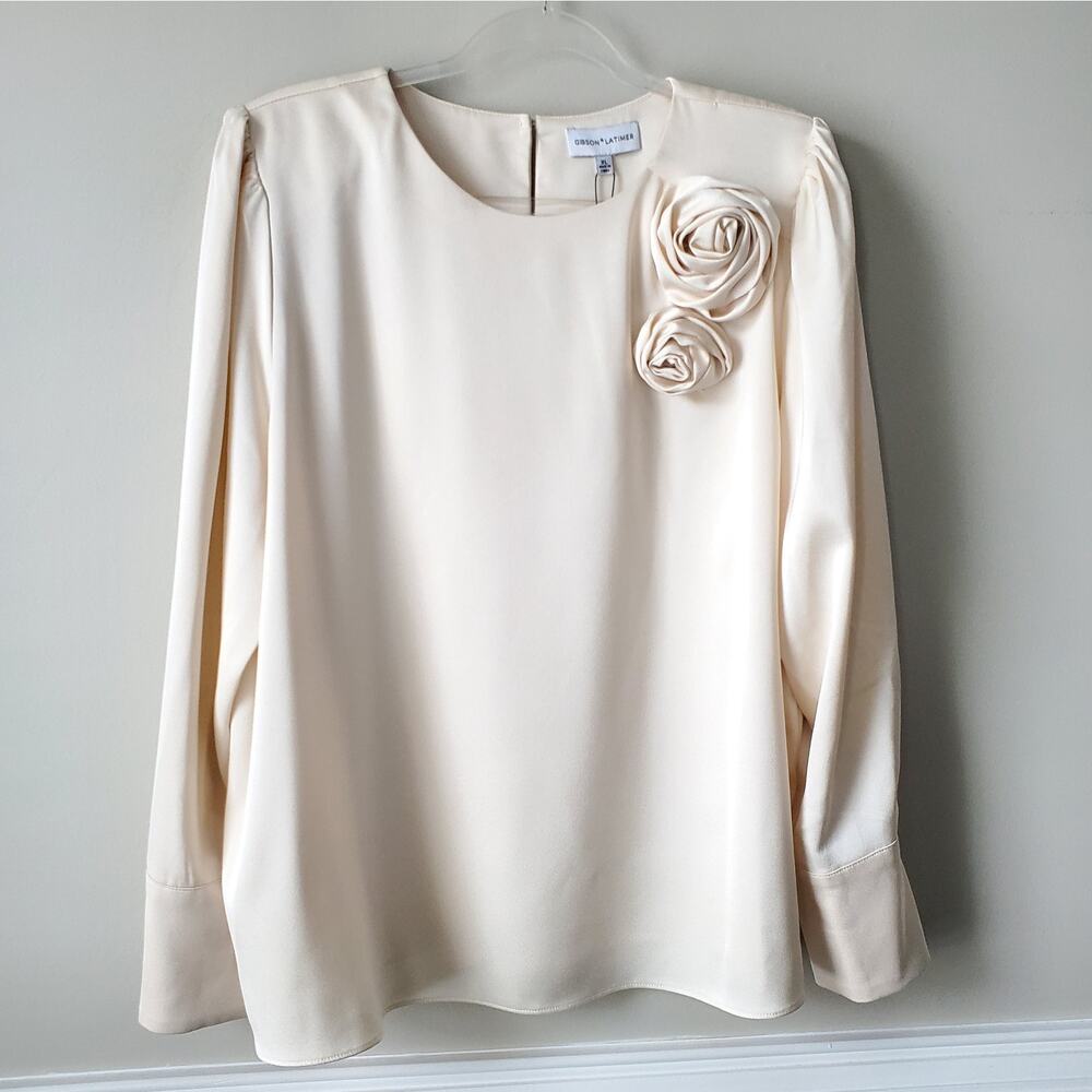 Women Gibson Latimer Cream Statement Blouse Top XL Cocktail Party Occasion Event